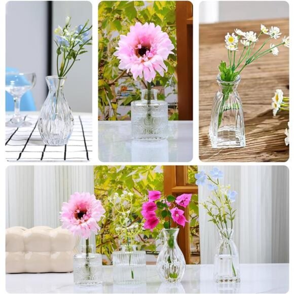 Glass Bud Vases Set of 4,Small Flower Vases for Wedding Centerpiece - Picture 6 of 8